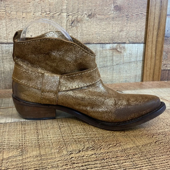 Zara Trafaluc Ankle Boots Womens‎ Size 36 US 5.5 Brown Gold Pointed Western Pull - Picture 7 of 14